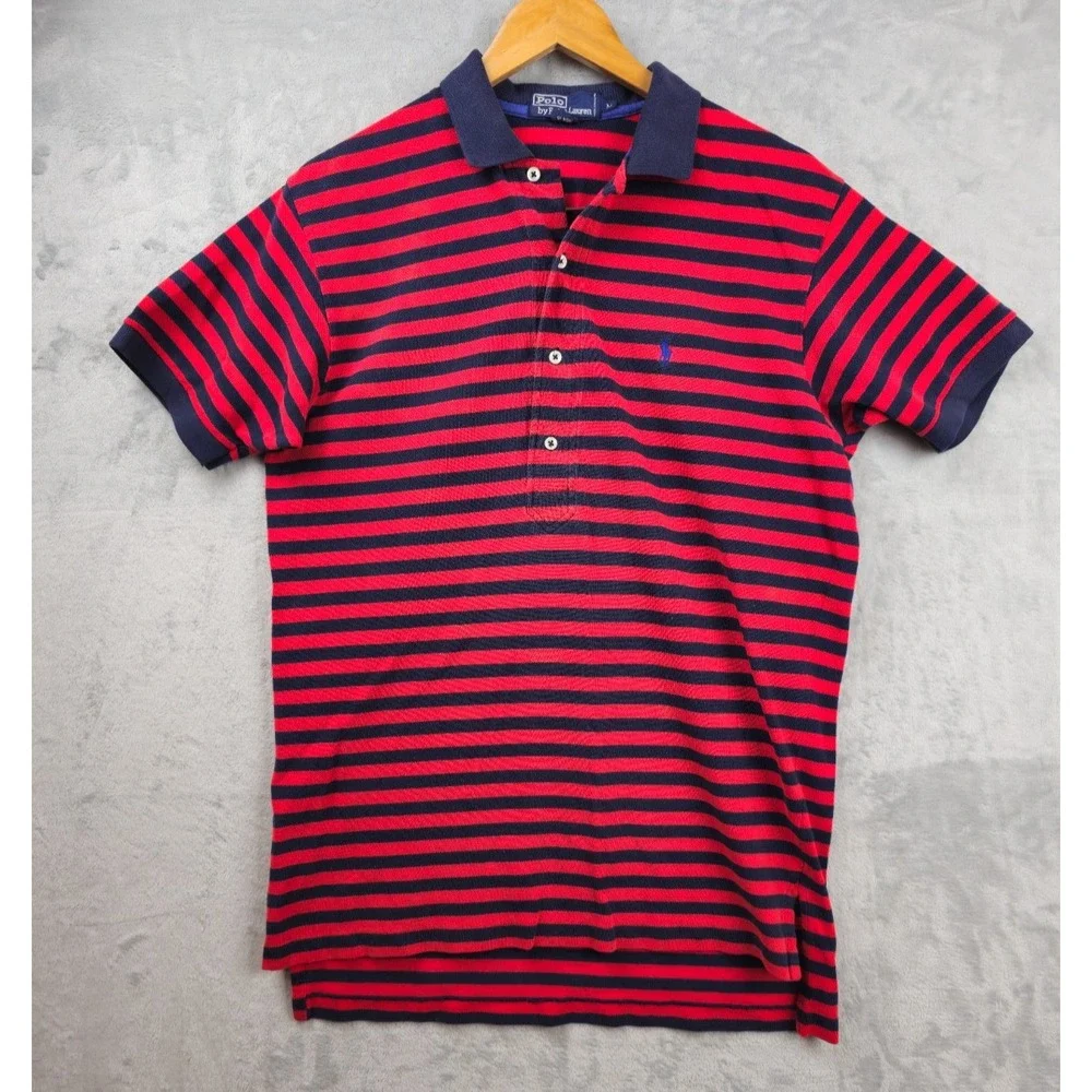 Vintage Polo Ralph Lauren 4 Button Polo Shirt Mens Medium Red Striped Rare 90s